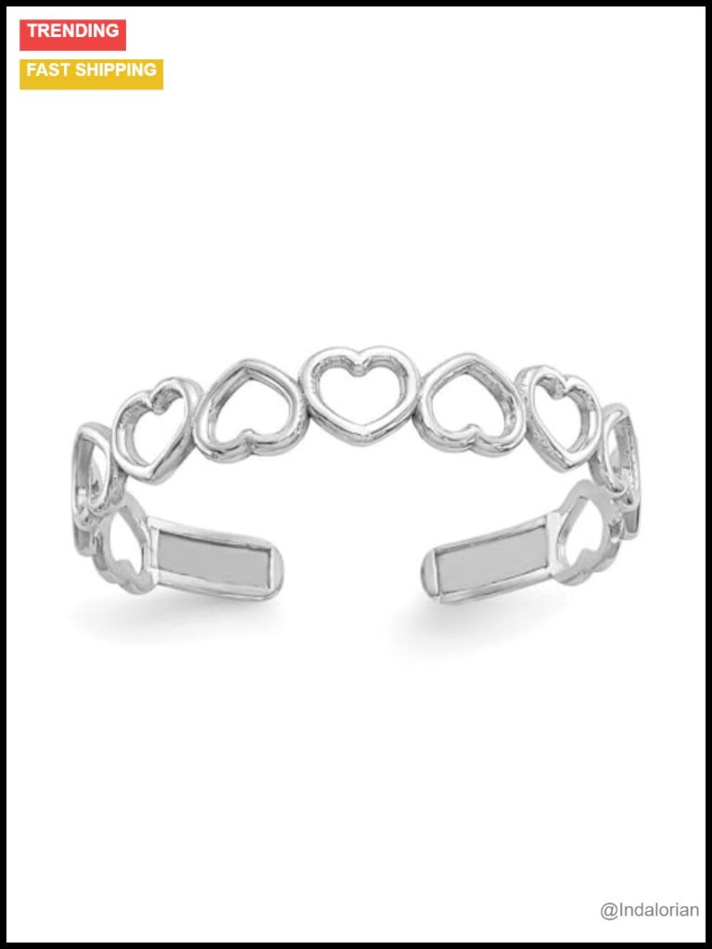 JewelryWeb Solid 10k Gold Open Hearts Toe Ring, Adjustable Size